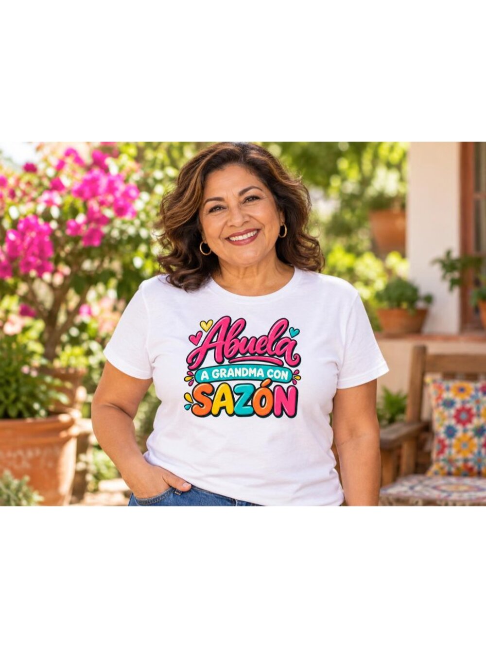 Abuela con Sazón T-Shirt, Funny Latina Grandma Graphic Tee, Spanish Grandma